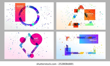 Vector illustration. Modern Art graphics. Ink paint splash. Brush stroke border figures. Colorful dynamic frame stylish geometric bright background. Element for design web banner, website template