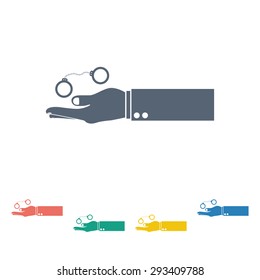 vector illustration of modern b lack icon police handcuffs