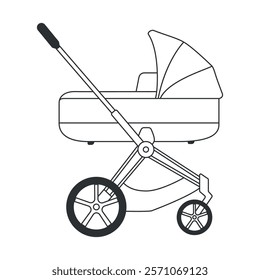 Vector illustration of a modern baby stroller in a minimalistic style. Perfect for parenting, baby care, and family-related projects. Clean and detailed outline design.