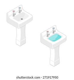 A vector illustration of a modern bathroom ceramic sink.
Isometric Sink illustration Icon.
Household sink for hygiene and cleanliness concept.