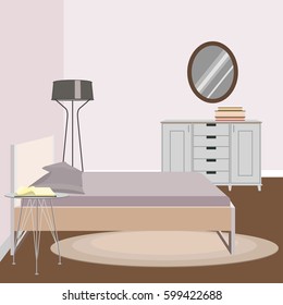 Vector illustration of modern bedroom in flat minimalistic design.