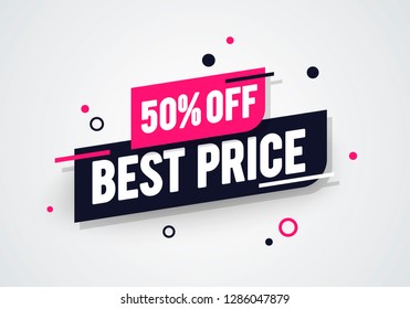 Vector Illustration Modern Best Half Price 50% Off Shop Now Advertisement Label 