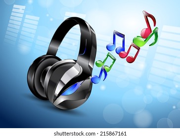 vector illustration of modern big headphones notes