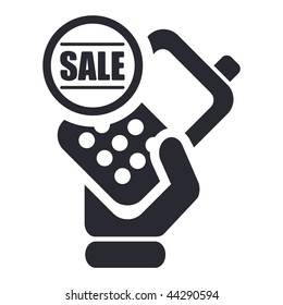 Vector illustration of modern black icon depicting a cellular phone in sale