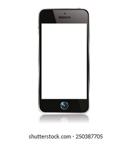 vector illustration of modern black mobile phone in a yellow frame on a white background
