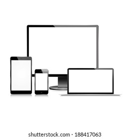 vector illustration of modern black monitor, tablet, phone and laptop on a white background