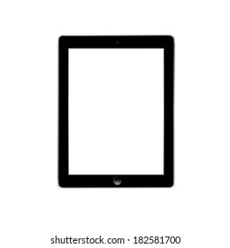 vector illustration of modern black tablet with flare on white background