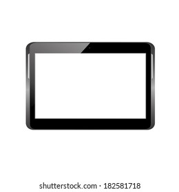 vector illustration of modern black tablet with flare in a horizontal position on a white background