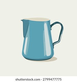A vector illustration of a modern blue ceramic pitcher or milk jug with a handle, isolated on a light background.