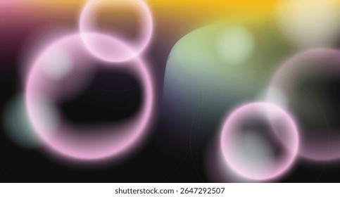 Vector illustration in a modern bokeh style, featuring glowing pink, yellow, green, and white circles on a dark background.