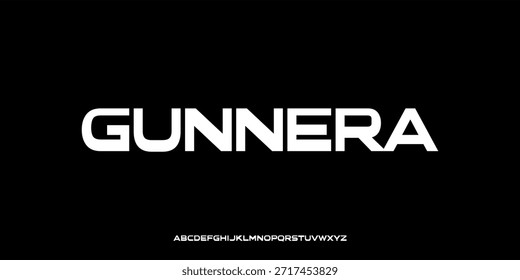 Ilustración vectorial de una pantalla de letras de alfabeto de estilo moderno y audaz con Formas de letras geométricas, amplias proporciones y ángulos limpios y precisos.