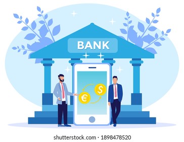 Vector illustration of modern business concept style. Currency exchange, online money transactions, stock trading icon set. Open banking platform, stock market metaphor.