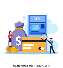 Vector illustration of modern business concept style. The character of the person makes money withdrawals at ATMs, Cash withdrawal from ATMs. Flat vector template Style Suitable for Web Landing Page.