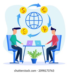 Vector illustration of modern business concept style. Currency exchange, online money transactions, stock trading icon set. Open banking platform, stock market metaphor.