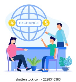 Vector illustration of modern business concept style. Currency exchange, online money transactions, stock trading icon set. Open banking platform, stock market metaphor.