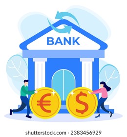 Vector illustration of modern business concept style. Currency exchange, online money transactions, stock trading icon set. Open banking platform, stock market metaphor.