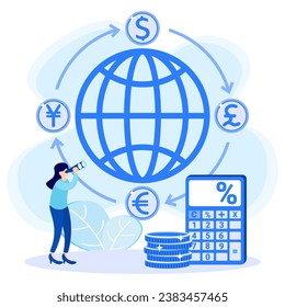 Vector illustration of modern business concept style. Currency exchange, online money transactions, stock trading icon set. Open banking platform, stock market metaphor.
