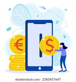 Vector illustration of modern business concept style. Currency exchange, online money transactions, stock trading icon set. Open banking platform, stock market metaphor