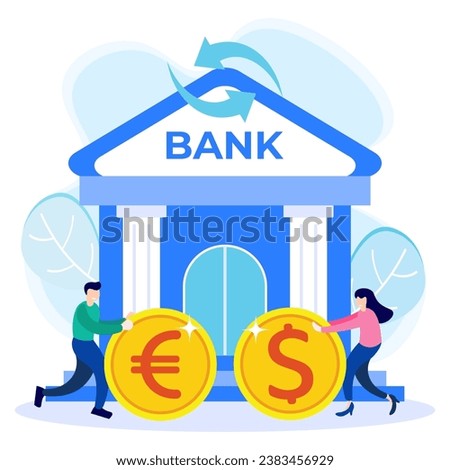 Vector illustration of modern business concept style. Currency exchange, online money transactions, stock trading icon set. Open banking platform, stock market metaphor.