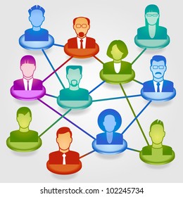 Vector illustration of modern business people in a social network. File is saved in AI10 EPS version. This illustration contains a transparency