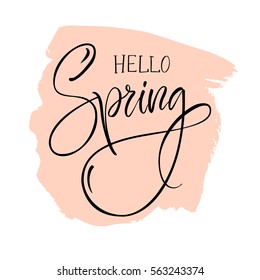 Vector illustration. Modern calligraphy brush. Lettering. The phrase "Hello Spring".