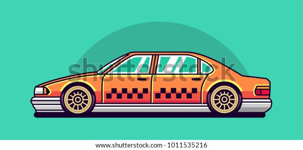 Vector illustration of modern car, auto, taxi.\
Orange color. Vector,\
isolated