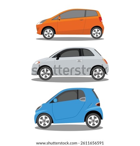 Vector illustration of modern car in cartoon flat style. Simple picture of land vehicle transportation. Familiy car side view. Modern technology automobile. Colorful exterior body car. SUV, compact 