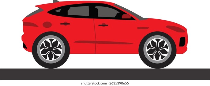 Vector illustration of a modern car in side view. Clean and stylish design suitable for automotive-related materials, advertisements, car rental services, or driving school branding.