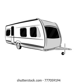 Vector illustration of modern caravan, trailer for travel, tourism with family. Isolated object.