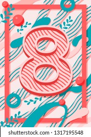 Vector Illustration - Modern card with 8 march on coral background with vintage taste. 