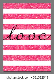 Vector illustration of modern card design template  with pink glittering texture. Valentine's Day card.