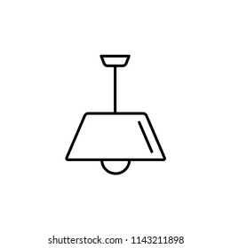 Vector illustration of modern ceiling lamp. Line icon of pendant light. Simple chandelier for kitchen or hallway. Home lighting. Isolated object on white background.
