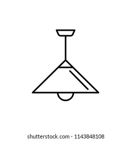 Vector illustration of modern ceiling lamp. Line icon of cone pendant light. Home & office lighting. Isolated object on white background.