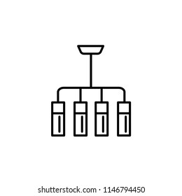 Vector illustration of modern ceiling lamp. Line icon of multi lights chandelier. Home and office lighting. Isolated object on white background.