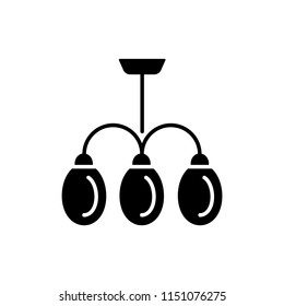 Vector illustration of modern ceiling lamp. Flat icon of 3 lights chandelier. Home & office lighting. Isolated object on white background.