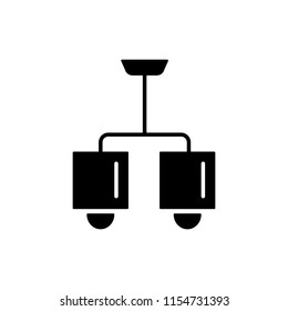 Vector illustration of modern ceiling lamp. Flat icon of 2 lights shade chandelier. Home & office lighting. Isolated object on white background.