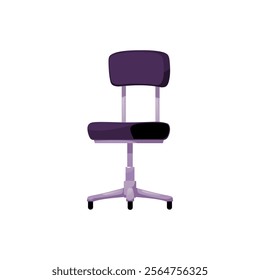 Vector illustration of modern chair on wheels with soft black backrest and seat. For office, salon or home. Comfortable seat for work. Flat cartoon style. Isolated background.