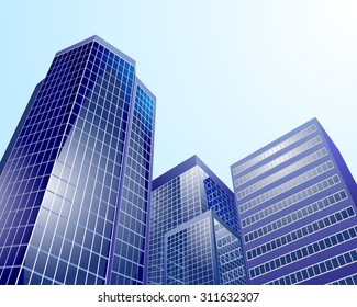 Dibujo vectorial de una ciudad moderna sobre el fondo del cielo