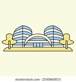 Ilustración vectorial de un paisaje urbano moderno con diversos rascacielos y Elementos urbanos. Perfecto para Diseños gráficos imprimibles y productos digitales.