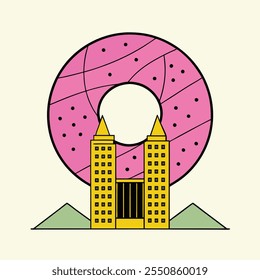 Vector illustration of a modern cityscape features diverse skyscrapers and urban elements. Perfect for printable graphic designs and digital products.