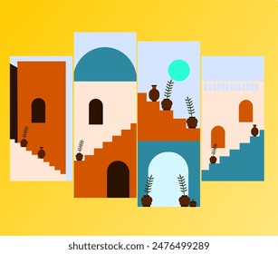 Vector illustration of a modern cityscape in flat style. Minimalistic design.