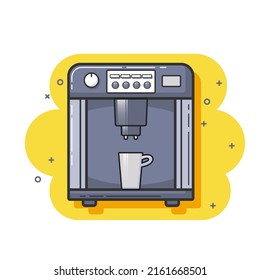 Vector illustration of a modern coffee machine. Brews coffee, grinds grain. Latte, espresso, macchiato. Kitchen accessories. Flat style Icon, Sketch