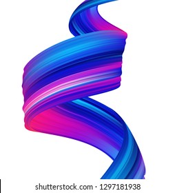 Vector illustration: Modern colorful flow poster background. Abstract wavy twisted liquid shape. Paint brush stroke.
