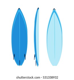 Vector illustration of modern colorful surfboard on white background. Blue surfboard. Sea extreme sport