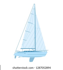 Vector illustration of a modern competition sailboat isolated on white background. Color and line stroke editable