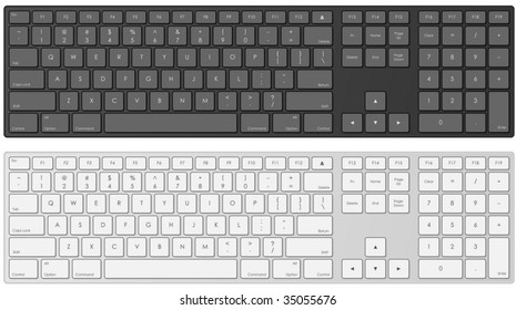 Vector illustration of modern computer keyboard in white and black color.