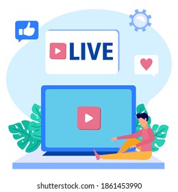 Vector illustration of a modern concept, character people watching live streaming social media. Illustrations for websites, landing pages, mobile apps, posters and banners.