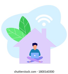 Vector illustration of modern concept, Wi-Fi wireless point wireless connection, For the corporate world, freelancers with laptops, doing tasks over the internet.