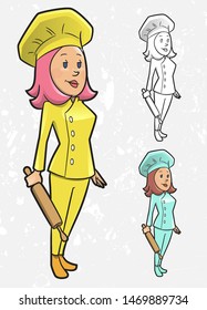 vector illustration of modern cook girl