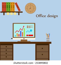 vector illustration of modern creative office workspace with com